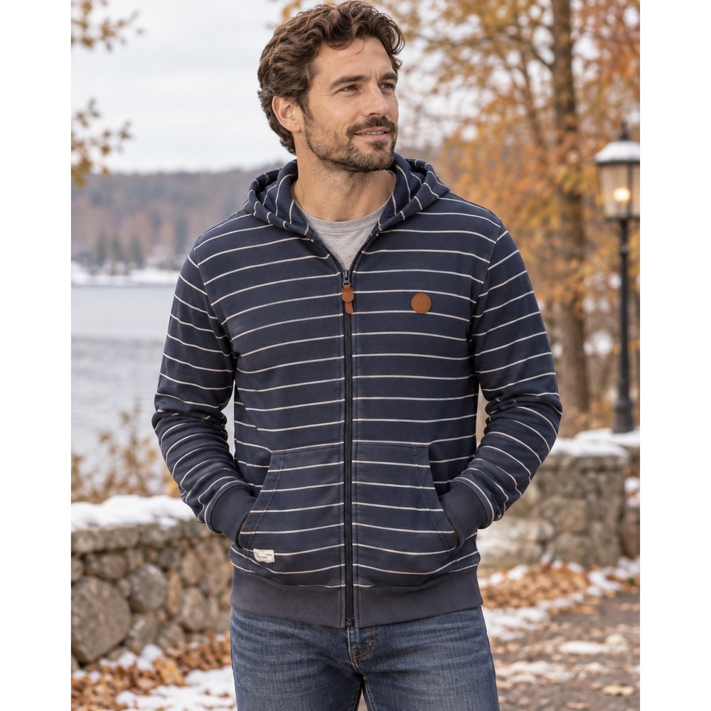 Marshall Artist Modern Tailoring Hoodie XL Navy White Stripe Full Zip Sweatshirt